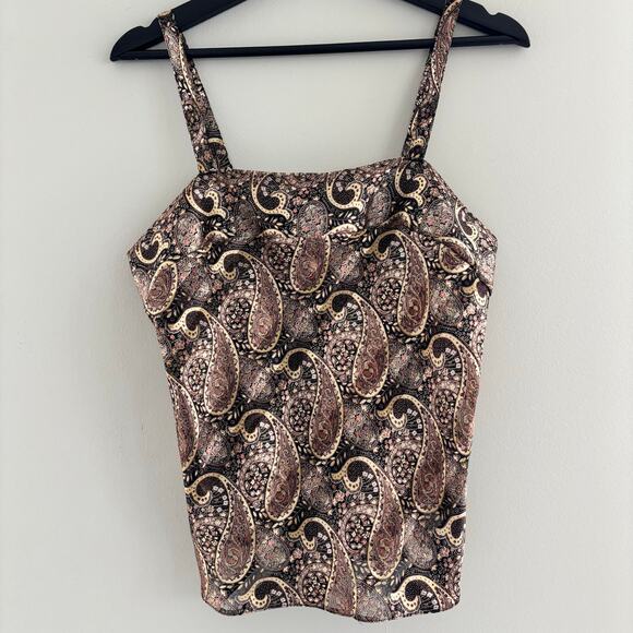 90s Vintage Paisley Shimmer Top Semi Sheer Satin Like Top Women's Size 36 - Picture 10 of 10